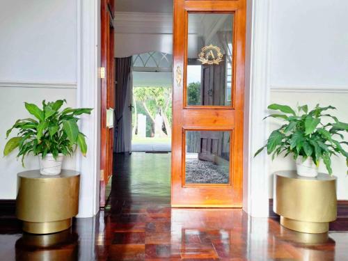 two potted plants sitting in front of a door at Akamah Estate in Cape Town