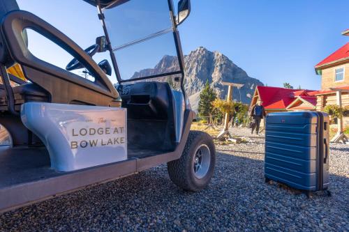 an open door of a car with a sign on it at The Lodge at Bow Lake in Lake Louise