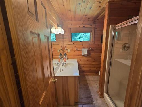 a bathroom with a sink and a bath tub at A Wispful Dream in McHenry