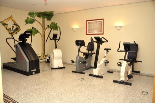 a gym with several exercise bikes in a room at Appartementhaus Alpenrose in Wallgau