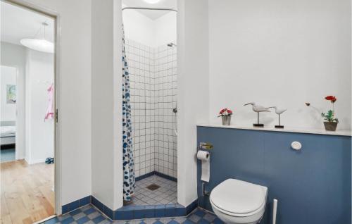 a bathroom with a toilet and a shower at Fanø Bad, Lejl 6 in Fanø