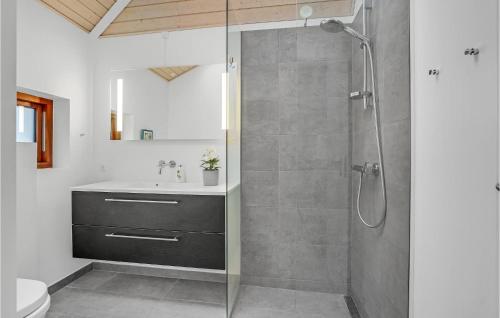 a bathroom with a shower with a sink and a toilet at 4 Bedroom Lovely Home In Sjølund in Sjølund