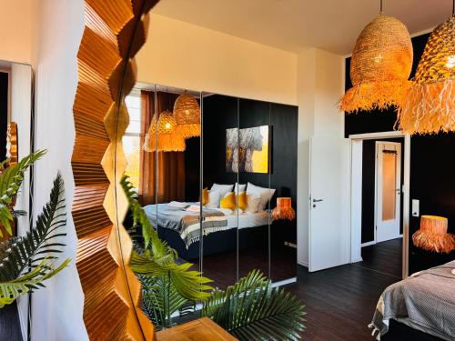 Ruang duduk di Klassen Stay - Designer Altbau Apartment mit 2 Zimmer - nähe Zentrum und Rhein