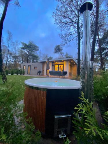 a pool in the yard of a house at Natuurlijk huisje Sallandse Heuvelrug in Haarle