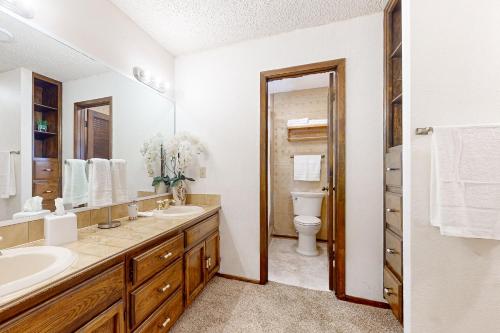 a bathroom with a sink and a toilet at Tranquility on Eden in Laredo