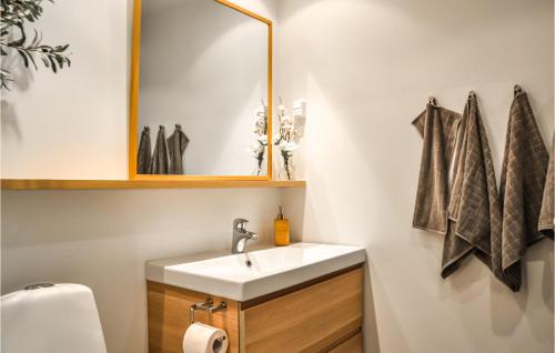 a bathroom with a sink and a mirror at Studio Apartment In Helsingor in Helsingør