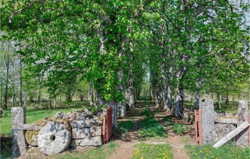 a row of trees and a stone fence at Nice Home In Osby With Wifi in Osby