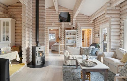 a living room with a wood burning stove at Nice Home In Hornbæk With Wifi in Hornbæk