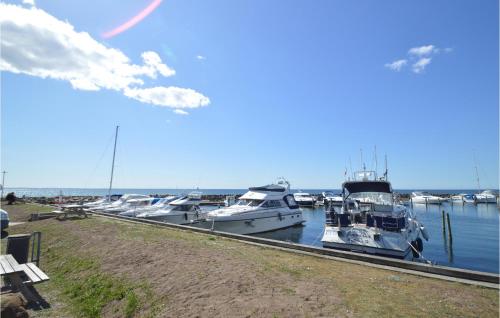 a group of boats docked in a harbor at Kysthusene, Lejl 25 in Slagelse