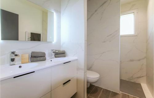 a white bathroom with a toilet and a sink at Gorgeous Home In Cléon D'andran in Cléon-dʼAndran