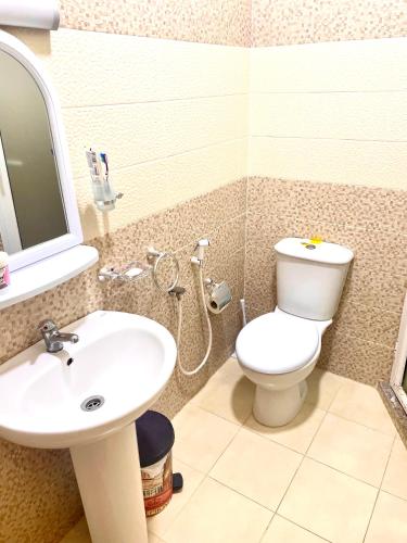a bathroom with a toilet and a sink at Résidence Inaya 2 SANS GARAGE Accès réservé aux voyageurs déclarés Uniquement PAS DE VISITEURS in Oran