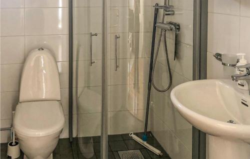 a bathroom with a shower and a toilet and a sink at 2 Bedroom Stunning Home In Kyrkesund in Kyrkesund