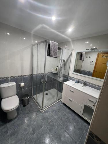 łazienka z prysznicem, toaletą i umywalką w obiekcie Villa Adilia w mieście Padornelo