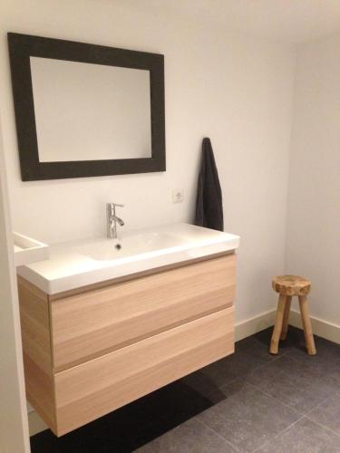 a bathroom with a sink and a mirror at Suite School 15 A in Zonnemaire