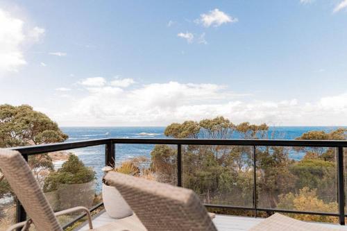an ocean view from the balcony of a house at Suntrap Cove - you and the ocean in Bicheno