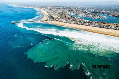 an aerial view of a beach and the ocean at Costa Mesa -Newport- Patio - Free Parking-CM-2 in Costa Mesa