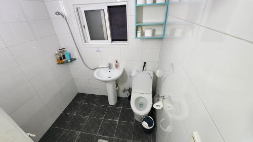 a bathroom with a toilet and a sink at Daejeon Guesthouse Sky Garden in Daejeon