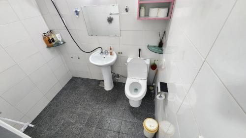 a bathroom with a toilet and a sink at Daejeon Guesthouse Sky Garden in Daejeon