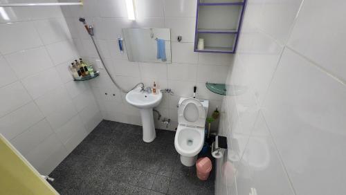 a bathroom with a toilet and a sink at Daejeon Guesthouse Sky Garden in Daejeon