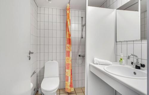 a white bathroom with a toilet and a sink at Stunning Apartment In Rudkøbing in Rudkøbing