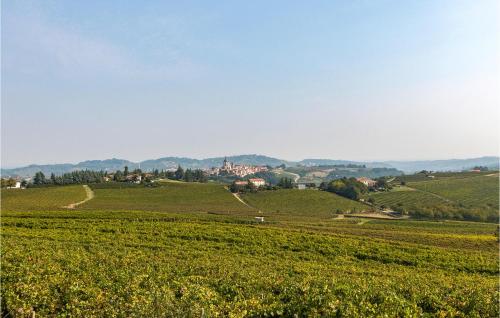 a field of green grass with a town in the distance at Lovely Apartment In Monastero Bormida in Monastero Bormida