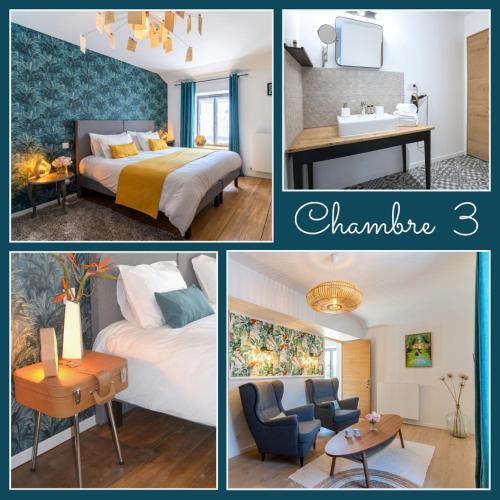 a collage of pictures of a hotel room at AU LOGIS DE BELLEFOIS - Chambres d'hôtes in Neuville-de-Poitou
