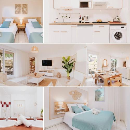 a collage of photos of a hotel room at Le Cocon de Lespinasse - Parking - Checkin Autonome in Lespinasse