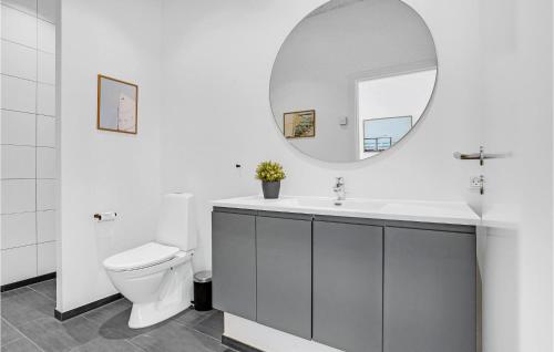 a white bathroom with a toilet and a mirror at Amazing Home In Børkop With Wifi in Børkop