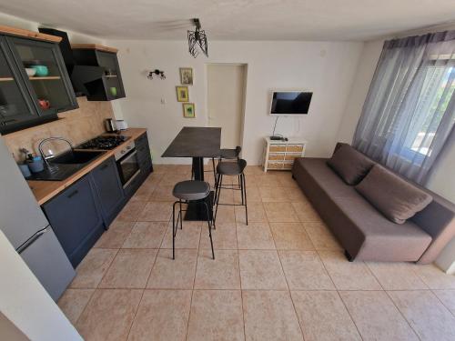 a kitchen and living room with a couch and a table at Apartments Arboreum in Ivan Dolac