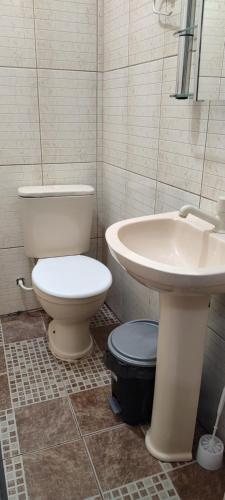 a bathroom with a toilet and a sink at Studio 202 Cop 30 in Belém