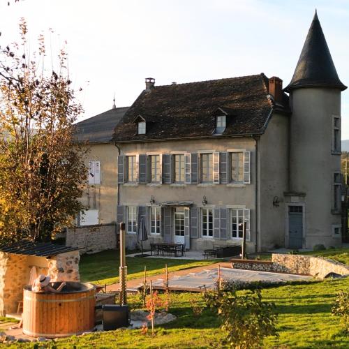 an old house with a large yard in front of it at Manoir du Colombier in Chavornay