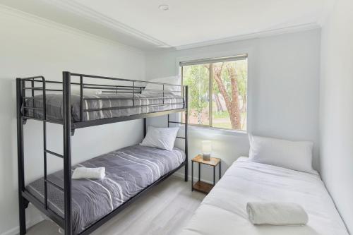 two bunk beds in a room with a window at RAC Busselton Holiday Park in Busselton