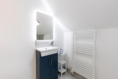 ein Badezimmer mit Waschbecken und Spiegel in der Unterkunft Ffesant in Haverfordwest