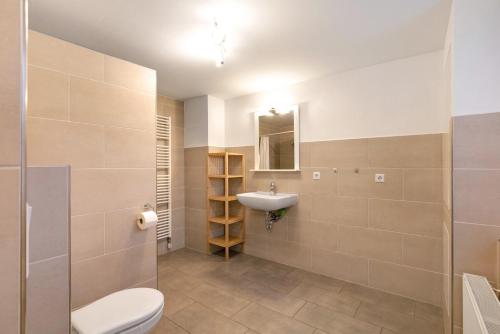 un bagno con un water e un lavandino di Haus am See - zur blauen Tür a Templin