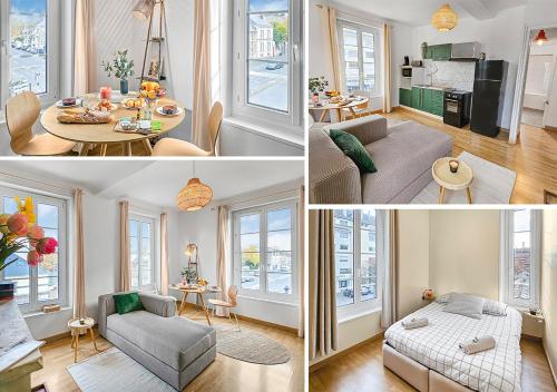 un collage de trois photos d'un salon dans l'établissement Entre Polyclinique et Gare Wi-Fi, à Caen