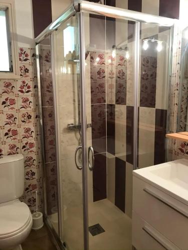 une salle de bain avec douche et toilettes dans l'établissement Maison spacieuse à Saint-Jacques-des-Blats avec jardin, à Saint-Jacques-des-Blats
