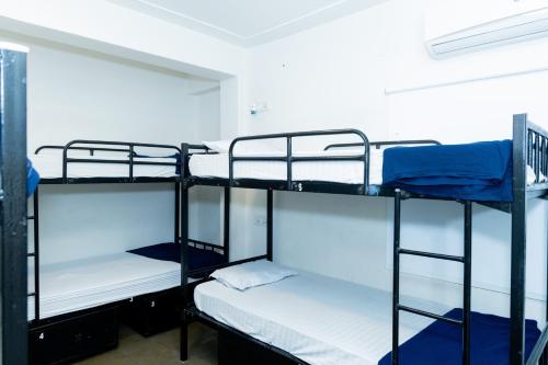 a room with three bunk beds in a room at Slackpackr Hyderabad in Hyderabad