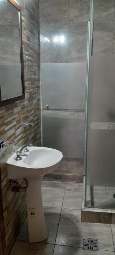 a bathroom with a sink and a shower at Casa Quequén in Quequén