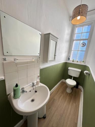 une salle de bain avec un lavabo et des toilettes dans l'établissement Cosy Apartment in Edinburgh city centre , 2 bedroom1 Bathroom, à Édimbourg