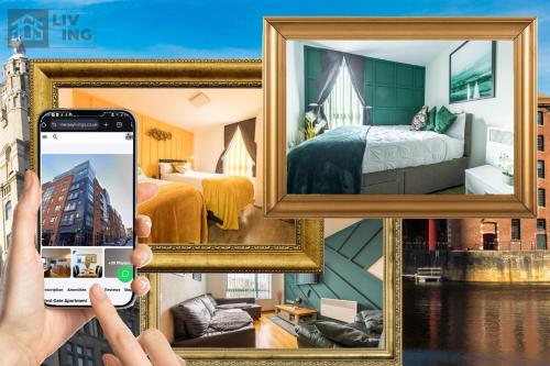 a person taking a picture of a hotel room at Sidemersey Livings- Convenient and Central 2-Bedroom Haven in L1, Secured Parking in Liverpool