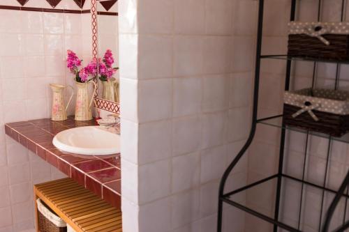 a bathroom with a sink and a mirror at Monte Farropo in Monsaraz