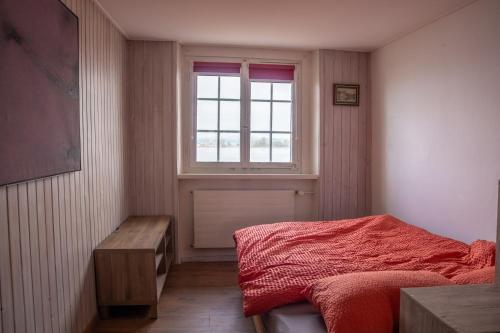 a small bedroom with a bed and a window at Haus zum Schiff in Ermatingen