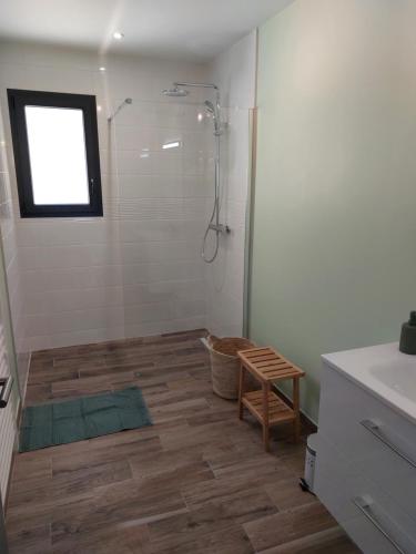 Senneville-sur-FécampにあるGite au coeur de Sennevilleのシャワーと洗面台付きのバスルーム