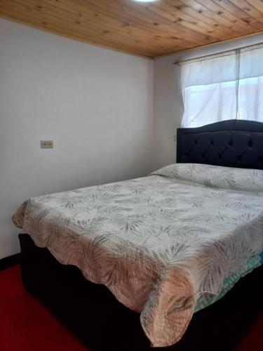 a bedroom with a large bed with a window at MariaAuxiliadora in Monguí