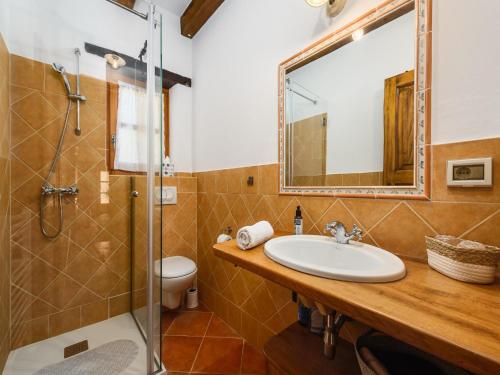 a bathroom with a sink and a shower at Villa in Banki with Private Pool near Marea Beach in Rajki