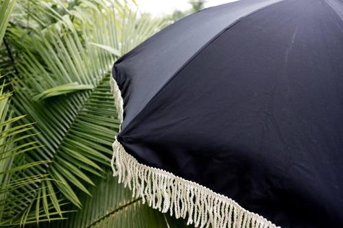 a black umbrella sitting next to a green plant at THE BEACH HAVENS in Emerald Beach