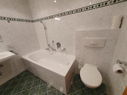 a bathroom with a tub and a toilet and a sink at Apart Kathrein in Mathon