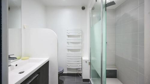 une salle de bain avec une douche, des toilettes et un lavabo dans l'établissement Commandant André, à Cannes