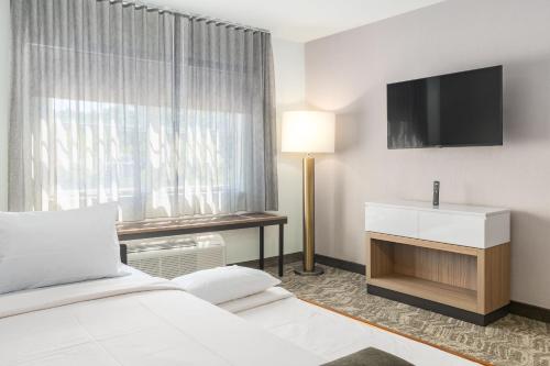 a hotel room with a bed and a television at SpringHill Suites by Marriott Freeport Brunswick in Freeport