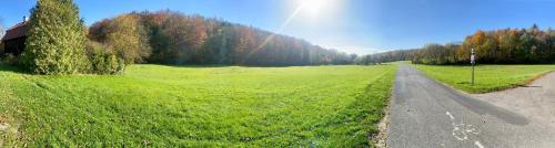 a road in the middle of a green field at Bienenhaus Van Sonnensee in Ritzing